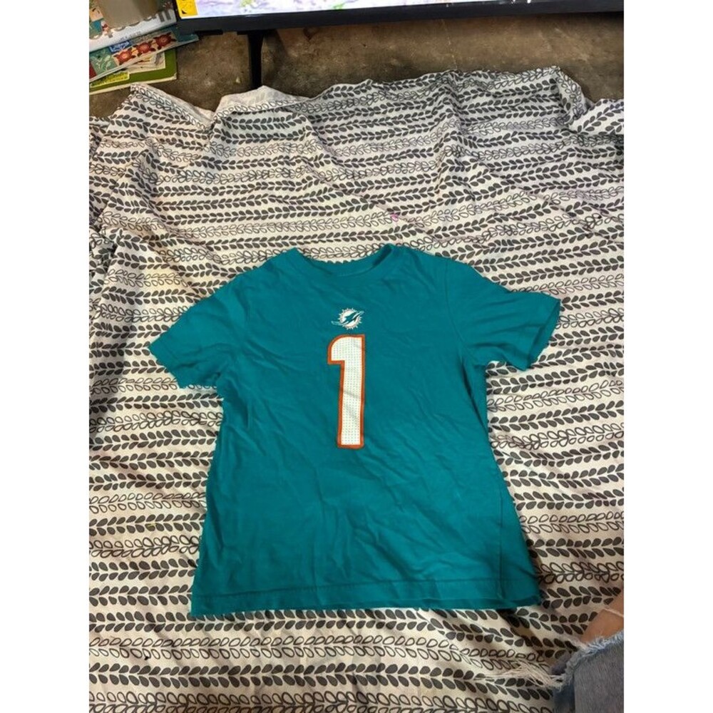 Tua Tagovailoa Nike Tee NFL Jersey T Shirt Miami Dolphins #1 Teal Blue